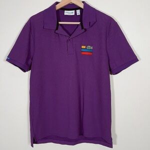 Lacoste Purple Short Sleeve Polo with Multicolor Chest Patch